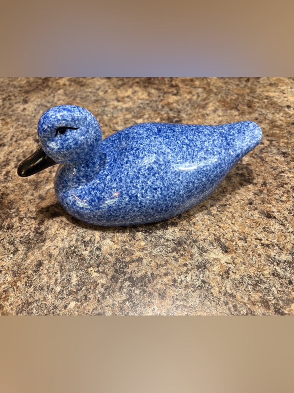 Blue Speckled Ceramic Duck Figurine